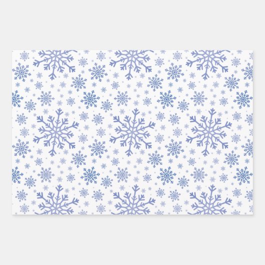Blaue Weihnachtsschneeflocken im Winter Weiß Geschenkpapier Set (Vorderseite 2)