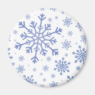 Blaue Weihnachtsschneeflocken im Winter Weiß Magnet