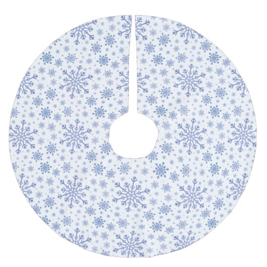 Blaue Weihnachtsschneeflocken im Winter Weiß Polyester Weihnachtsbaumdecke (Vorderseite)