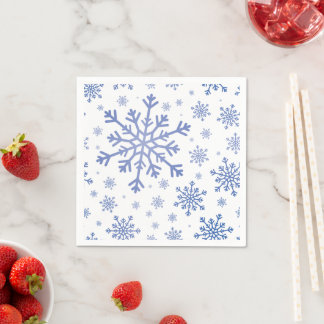 Blaue Weihnachtsschneeflocken im Winter Weiß Serviette