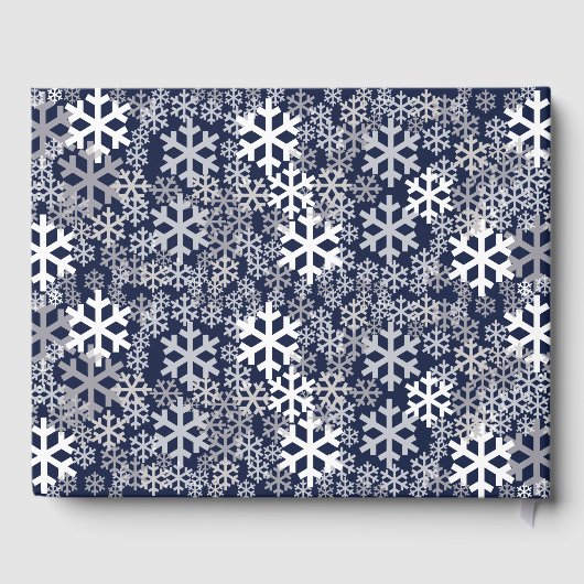 Blaue Weihnachtsschneeflocken Muster Gästebuch (Rückseite)