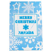 Blaue Weihnachtsschneeflocken Personalisiert Kinde Mittlere Geschenktüte (Vorderseite)