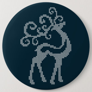Blaue Weihnachtsskandinavische Rentiere Button