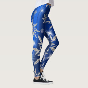 Blaue Weihnachtssterne mit weißem Eiskristall Leggings