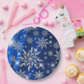 Blaue Weihnachtssterne mit weißem Eiskristall Pappteller (Party)