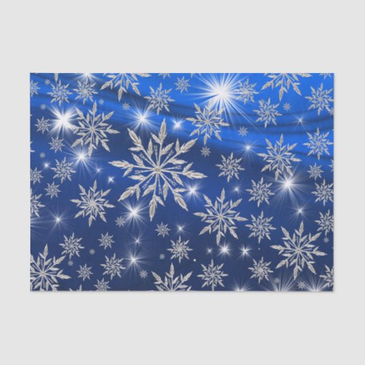 Blaue Weihnachtssterne mit weißem Eiskristall Seidenpapier (Vorderseite)