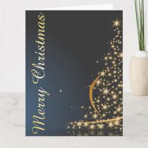 Blaue Weihnachtsthema mit goldenem Weihnachtsbaum Karte
