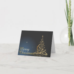 Blaue Weihnachtsthema mit goldenem Weihnachtsbaum Karte