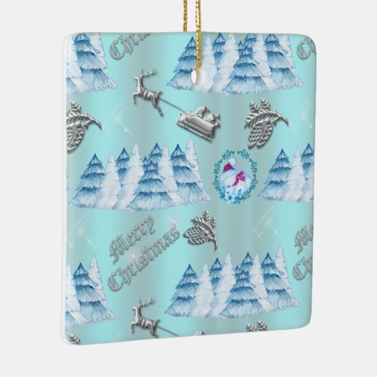 Blaue Weihnachtswinterszene Keramikornament (Rechts)