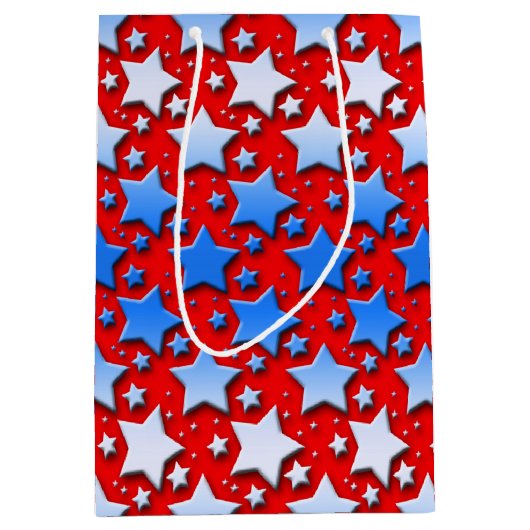 Blaue Weiß-Sterne auf Rot Mittlere Geschenktüte (Vorderseite)
