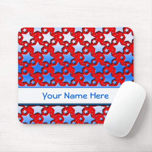 Blaue Weiß-Sterne auf Rot Mousepad (Mit Mouse)