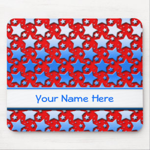 Blaue Weiß-Sterne auf Rot Mousepad