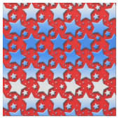 Blaue Weiß-Sterne auf Rot Stoff (Nahaufnahme)