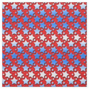 Blaue Weiß-Sterne auf Rot Stoff