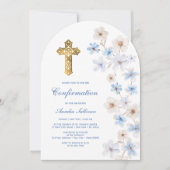 Blaue Weiße Anemonen Bogen Konfirmation Einladung (Vorderseite)