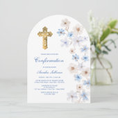Blaue Weiße Anemonen Bogen Konfirmation Einladung (Stehend Vorderseite)