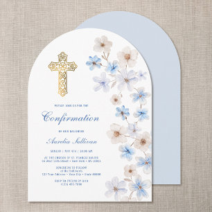 Blaue Weiße Anemonen Bogen Konfirmation Einladung