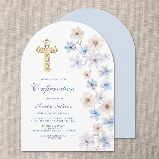 Blaue Weiße Anemonen Bogen Konfirmation Einladung