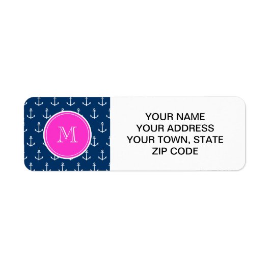 Blaue, weiße Ankermuster, Hot-Pink-Monogramm (Vorne)