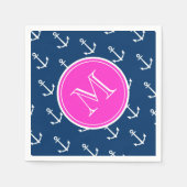 Blaue, weiße Ankermuster, Hot-Pink-Monogramm Serviette (Vorderseite)