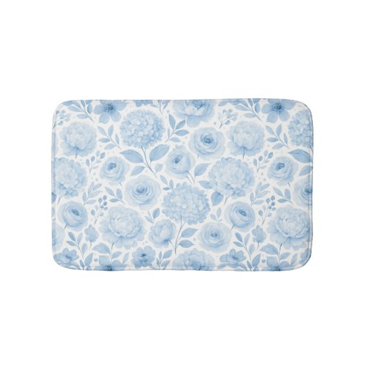 Blaue weiße Aquarell-Blumen Badematte (Vorderseite)