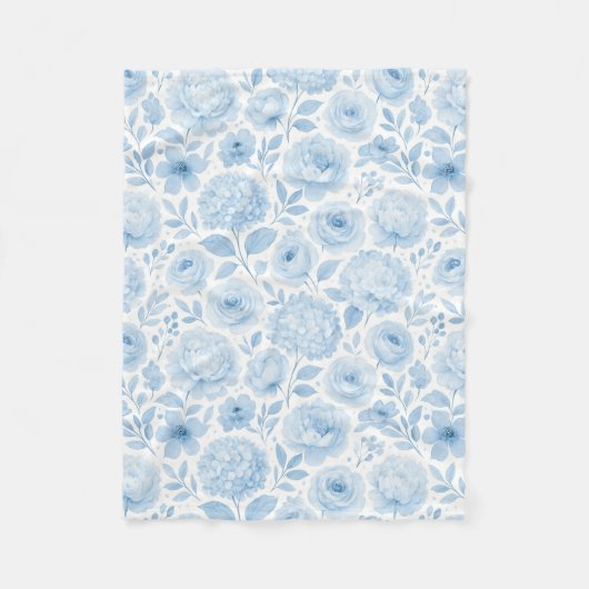 Blaue weiße Aquarell-Blumen Fleecedecke (Vorderseite)
