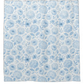 Blaue weiße Aquarell-Blumenmuster Duschvorhang (Vorderseite)
