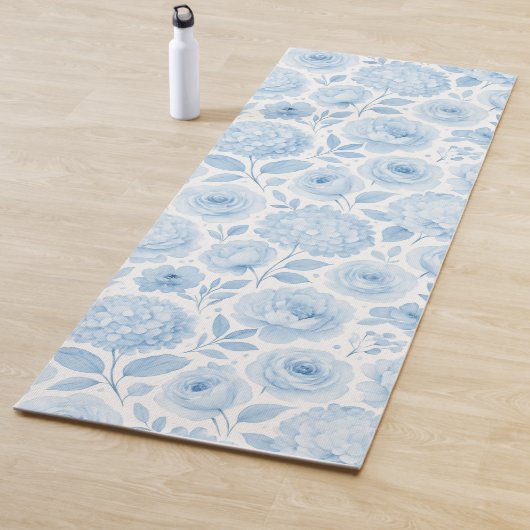 Blaue weiße Aquarell-Blumenmuster Yogamatte (Beispiel)