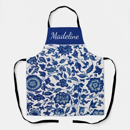 Blaue weiße Aquarell-Wildblume mit individuellem N Schürze (Vorderseite)