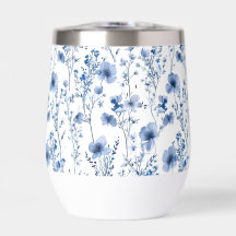 Blaue Weiße Aquarell-Wildblumen-Blumenmuster