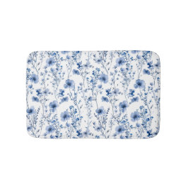 Blaue Weiße Aquarell-Wildblumen-Blumenmuster Badematte