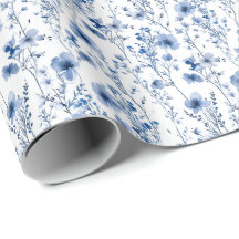 Blaue weiße Aquarell-Wildblumen-Blumenmuster