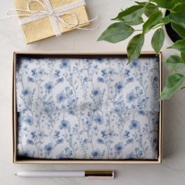 Blaue weiße Aquarell-Wildblumen-Blumenmuster Seidenpapier