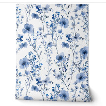 Blaue weiße Aquarell-Wildblumen-Blumenmuster