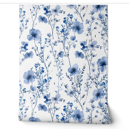 Blaue weiße Aquarell-Wildblumen-Blumenmuster Tapete
