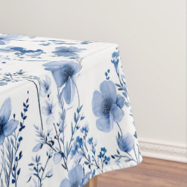Blaue weiße Aquarell-Wildblumen-Blumenmuster Tischdecke
