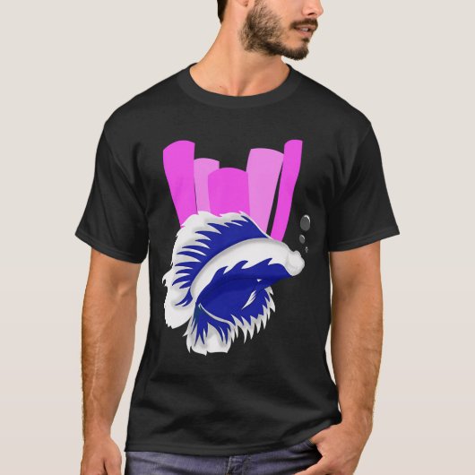 blaue weiße authentische Fische T-Shirt (Vorderseite)