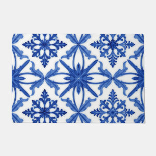 Blaue weiße Azulejo-Fliesen-Blumenmuster Fußmatte