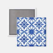 Blaue weiße Azulejo-Fliesen-Blumenmuster Magnet (Vorderseite/Rückseite)