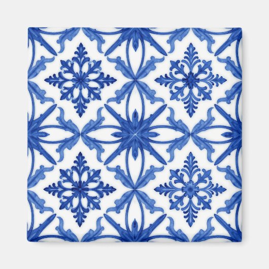 Blaue weiße Azulejo-Fliesen-Blumenmuster Magnet (Vorne)