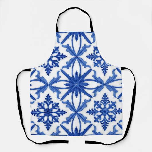 Blaue weiße Azulejo-Fliesen-Blumenmuster Schürze (Vorderseite)