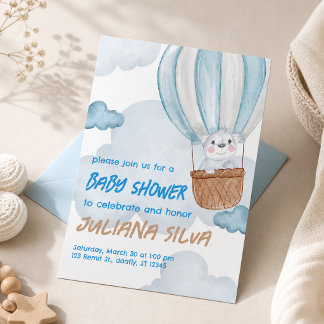 Blaue & Weiße Babyparty-Einladung für Tiere, editi Einladung