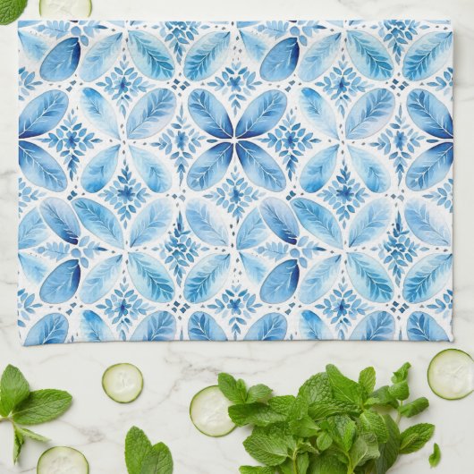 Blaue weiße Batik-Blumen-Brautparty Geschirrtuch (Gefaltet)