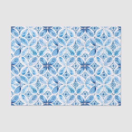 Blaue weiße Batik-Blumen-Brautparty Seidenpapier (Vorderseite)