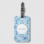 Blaue weiße Batik-Blumen-Name Gepäckanhänger (Vorderseite Vertikal)