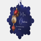 Blaue weiße Bauern Weihnachten Ornament Karte (Linke Ecke)
