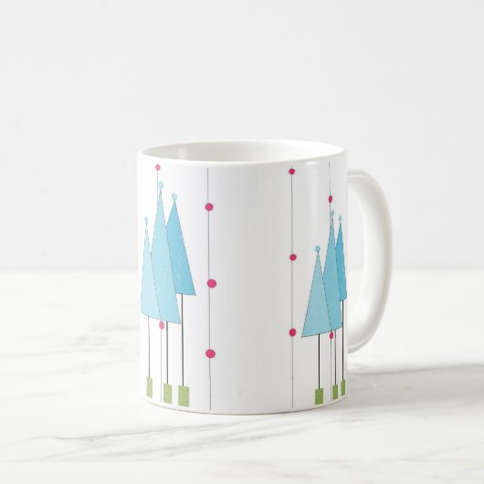 Blaue Weiße Bäume Kaffeetasse (VorderseiteRechts)