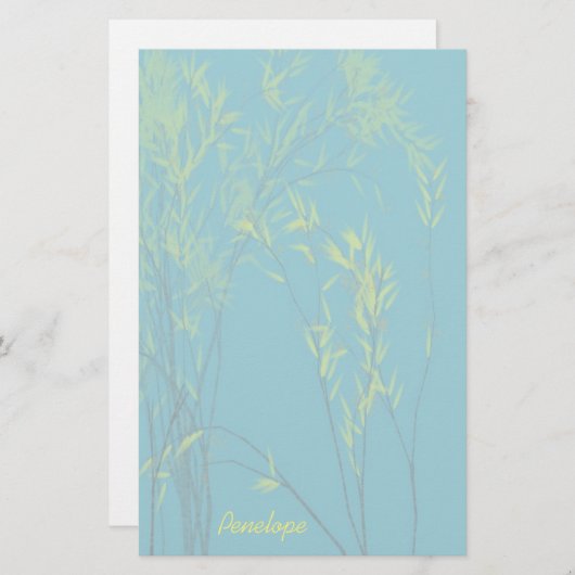 Blaue, weiße Bäume mit gelben Blätter Ihren Namen Briefpapier (Vorne/Hinten)