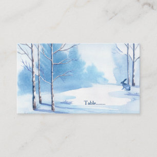 Blaue Weiße Bäume Rabbit Winter Hochzeit Platzkart Platzkarte