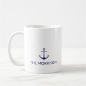 Blaue weiße Bezeichnung des nautischen Ankerschiff Kaffeetasse (Links)